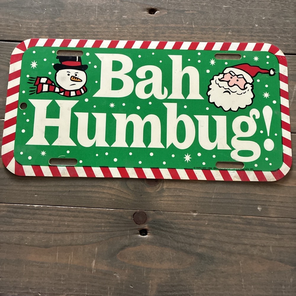 Bah Humbug Snowman & Santa Christmas License Plate 6 X 12 Inches Plastic